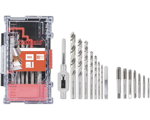 PATTFIELD Draadsnijset, 15-delig Pattfield draadsnijder- en snijplattenset met HSS-boren in koffer