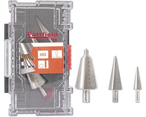 PATTFIELD Plaatborenset, 3-delig Pattfield trapsboor set in koffer