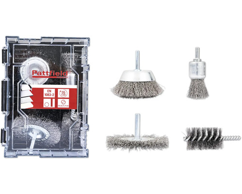 PATTFIELD Draadborstelset rond, 4-delig Pattfield draadborstelset met diverse borstelopzetstukken in opbergdoos