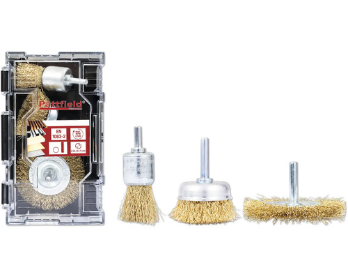 PATTFIELD Draadborstelset rond messing, 4-delig Pattfield draadborstelset voor boormachines, vier verschillende borstels