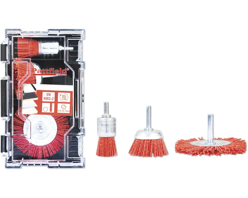 PATTFIELD Nylonborstelset rond, 3-delig Pattfield draadborstelset voor boormachines, inclusief drie borstelvormen in opbergdoos