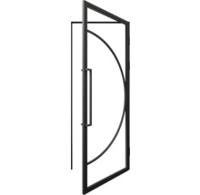 Openstaande deur met glas en metalen frame