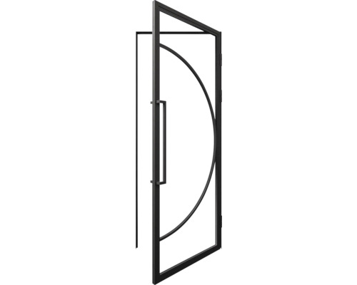 Openstaande deur met glas en metalen frame
