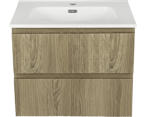 Wastafelonderkast met twee laden en keramische wastafel