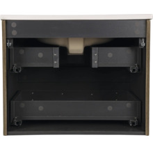 Interieur van een wastafelonderkast met laden