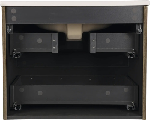 Interieur van een wastafelonderkast met laden