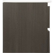 Detailopname van een wastafelonderkast met houten structuur