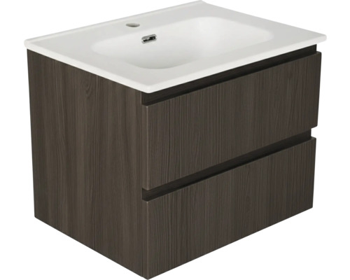 Wastafelonderkast met twee lades en keramische wastafel