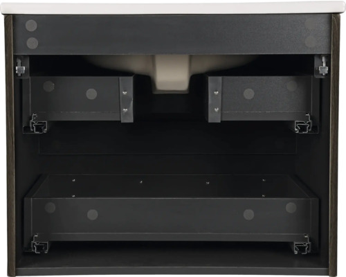 Binnenkant van een wastafelonderkast met lades