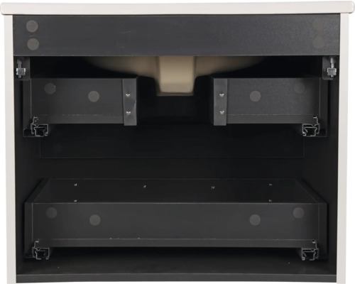 Binnenaanzicht van een badkameronderkast met laden