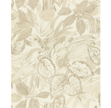 Behang met een bloemmotief van bladeren en bloemen