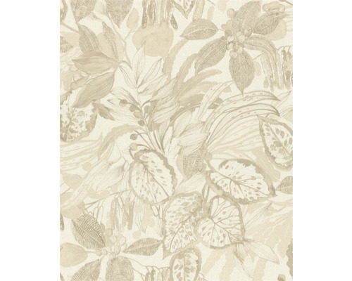 Behang met een bloemmotief van bladeren en bloemen