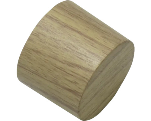 Cilindrische eindknop van hout voor gordijnroedes met natuurlijke houtnerf.