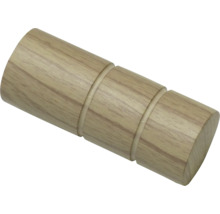 Cilindrische houten meubelgreep met twee decoratieve groeven.
