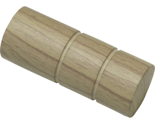 Cilindrische houten meubelgreep met twee decoratieve groeven.