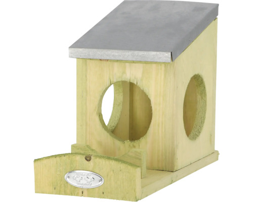 Vogelhuis van hout met metalen dak