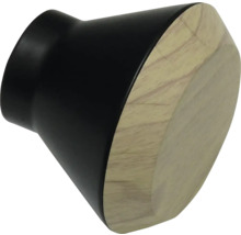Meubelknop met conische zwarte voet en ronde voorzijde van licht hout.