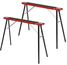 Twee rood-zwarte metalen schragen