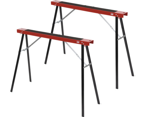 Twee rood-zwarte metalen schragen