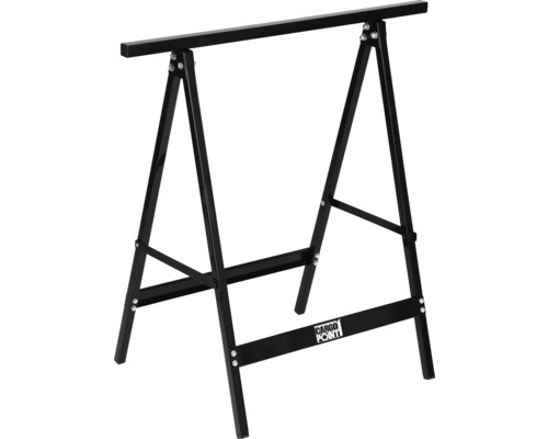 Twee zwarte metalen schragen met Cargo Point logo