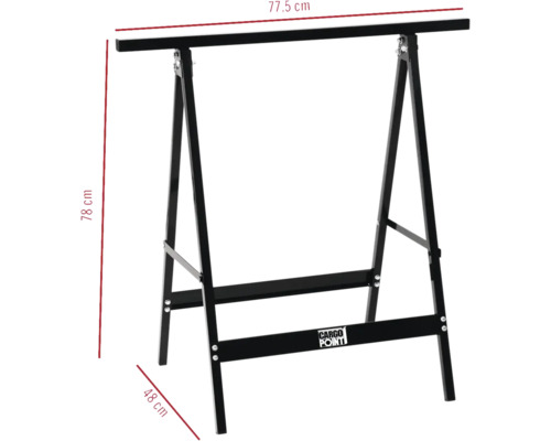 Zwarte Cargo Point werkbank met afmetingen 78 bij 77,5 bij 48 cm