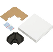 Verpakkingsinhoud hoekgootsteen, bestaande uit gootsteen, hoekstukken en bevestigingsmateriaal