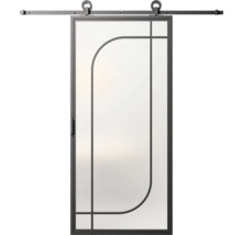 Glazen schuifdeur met beslag en metalen frame