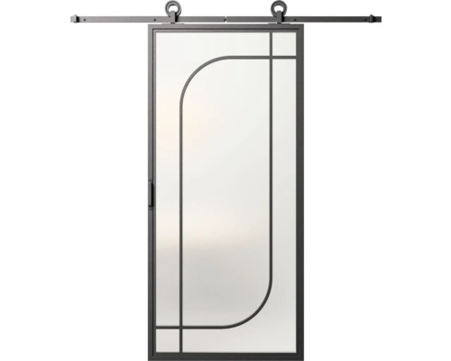 Glazen schuifdeur met beslag en metalen frame