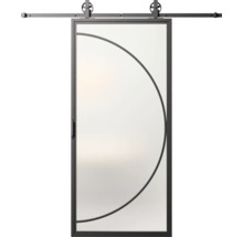 Schuifdeur met glazen paneel en metalen frame