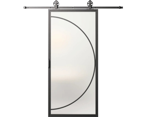 Schuifdeur met glazen paneel en metalen frame