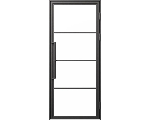 Deur met stalen frame en glazen panelen