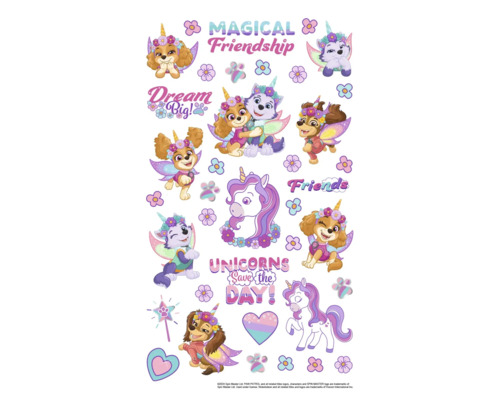 Stickerblad met Paw Patrol hondenmotieven en eenhoorns