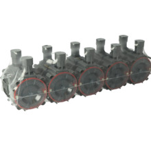 Zes grijze verwarmingscircuitverdelers in folie verpakt