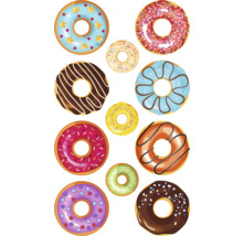 Illustratie van meerdere donuts met verschillende soorten glazuur en strooisels