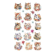 Stickerblad met kattenmotieven en bloemversieringen