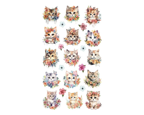 Stickerblad met kattenmotieven en bloemversieringen