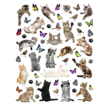 Muursticker met katten, vlinders, vogels en de tekst Ik hou van katten