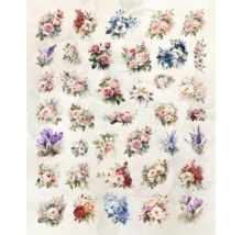 Afbeelding van verschillende bloemboeketten met rozen, lavendel en krokussen.