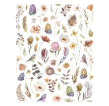 Aquarelillustratie met bloemen, bladeren, vlinders en vogels