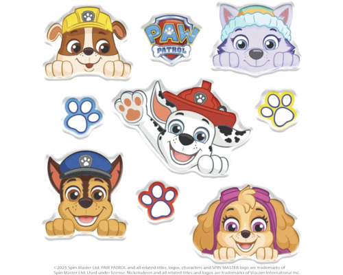 Stickers met personages uit de televisieserie Paw Patrol en pootafdrukken