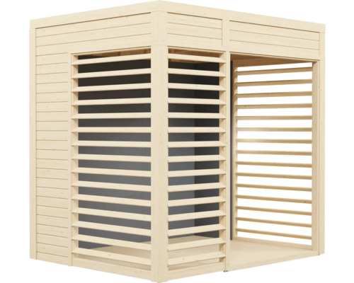 Houten tuin paviljoen met lamellenwanden