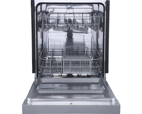 Open vaatwasser met uittrekbare rekken.