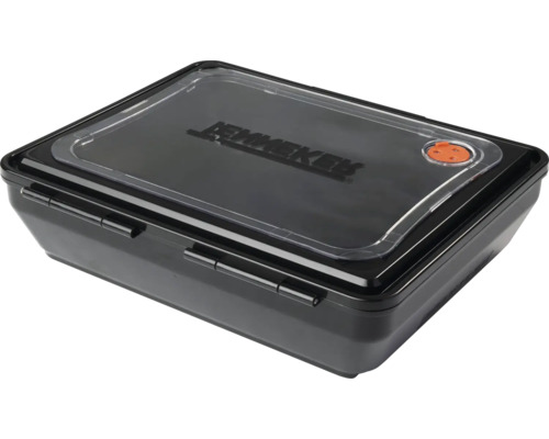 Zwarte tacklebox met transparant deksel