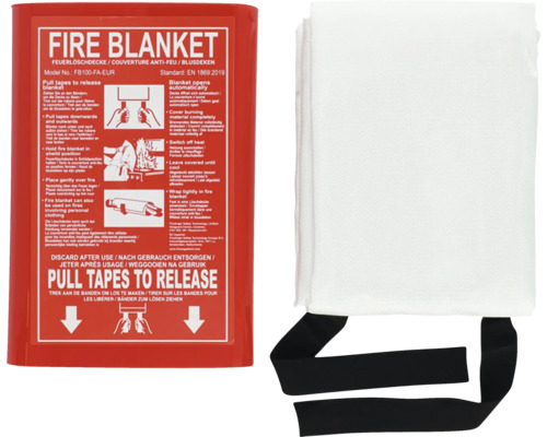 Branddeken met rode verpakking en gebruiksaanwijzing
