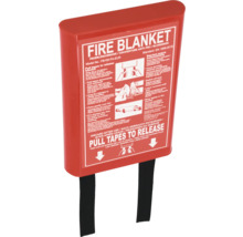 Branddeken in rode doos met gebruiksaanwijzing