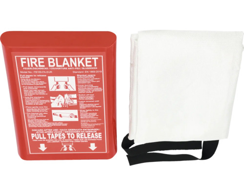 Branddeken met rode box en handleiding