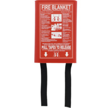 Branddeken in rode doos met gebruiksinstructies