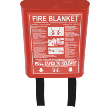 Branddeken in rode opbergdoos met zwarte banden om uit te trekken