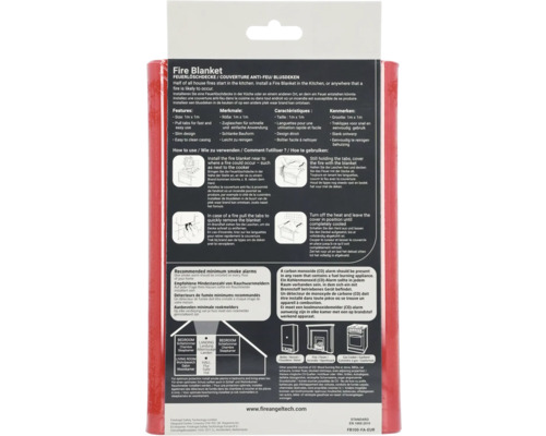 Branddeken voor installatie in de keuken of op een andere plek waar brand kan ontstaan