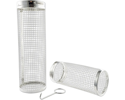 Twee Tenneker rookbuizen van roestvrij staal met haken